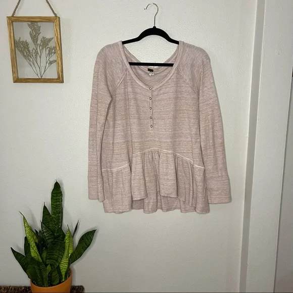 We the Free Free People Pink Coastline Peplum Long Sleeve Ruffle Hem Sweater Med - Picture 4 of 11